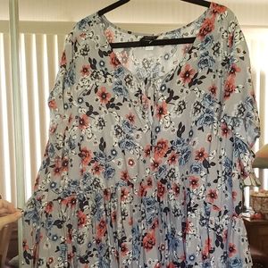 Torrid sz 3 3x 22 24 babydoll flowered gray blouse